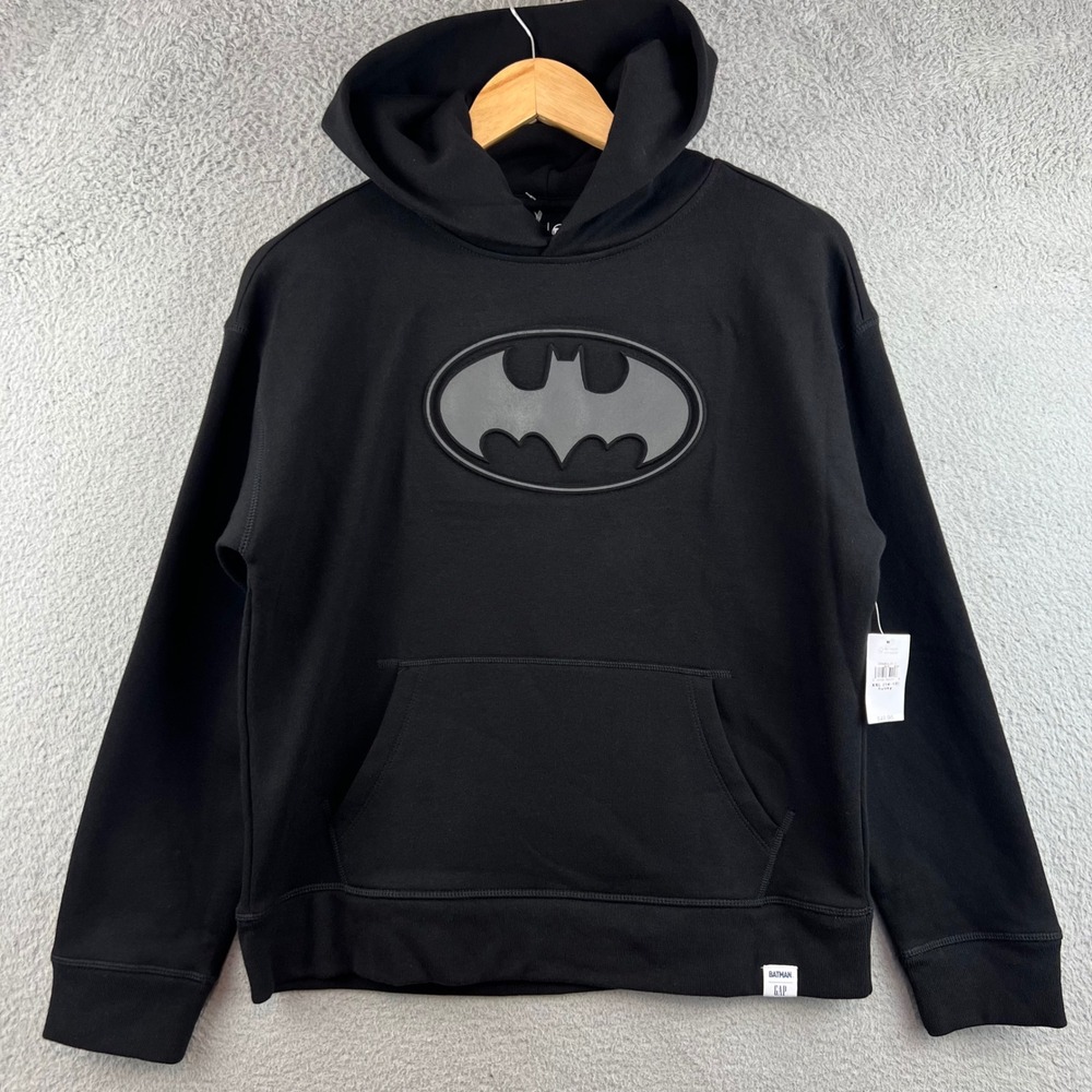 New GAP Kids DC Batman Hoodie Black Sweatshirt Logo XXL 14-16 Husky